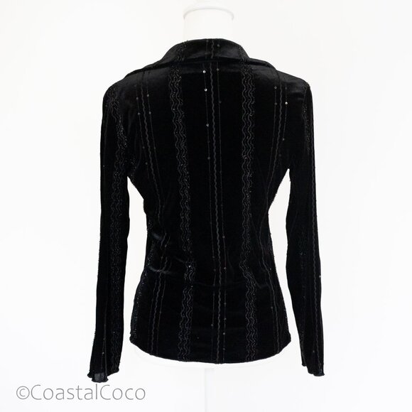 Baranda Vintage Velvet Top Blouse M Black Sequin Y2K Dark Whimsy Goth Vampy - Picture 2 of 12